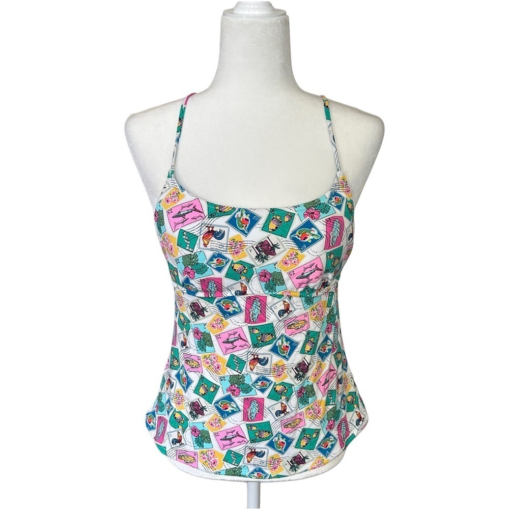 Vera Bradley Stamp Pattern Blue Green Back Tie Sleeveless Top Size Large (12/14)